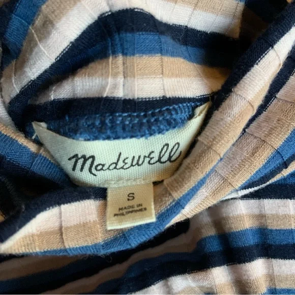 Madewell Ribbed Turtleneck Top in Stripe Small - Picture 7 of 8